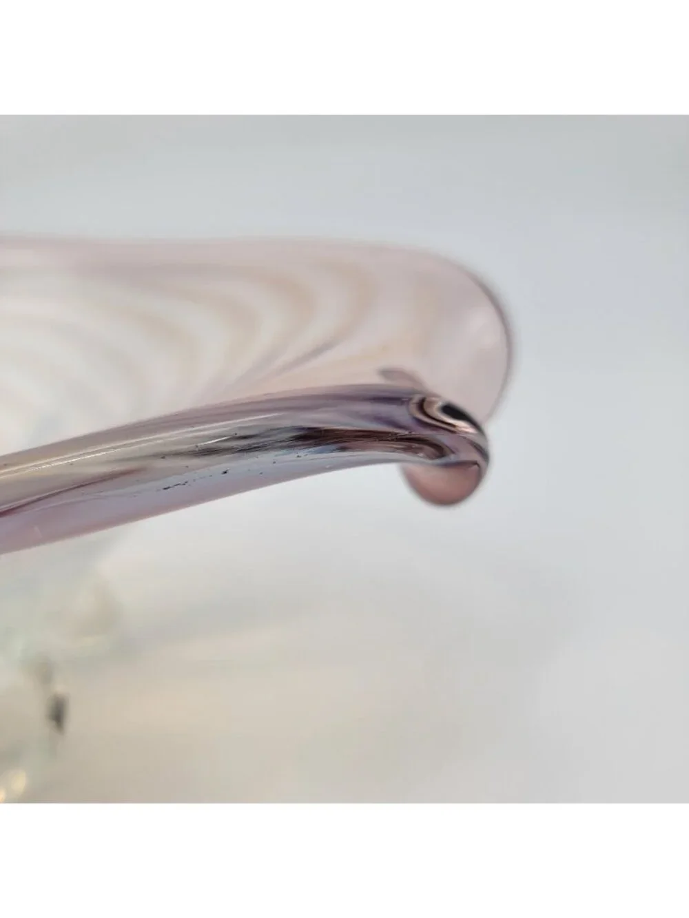 Large Cenedese Murano Glass Footed Console Bowl Pink Sommerso Swirl